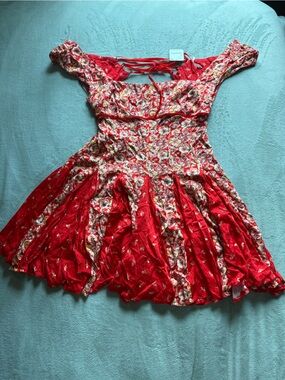 Free people red Floral Off-Shoulder Summer Dress by